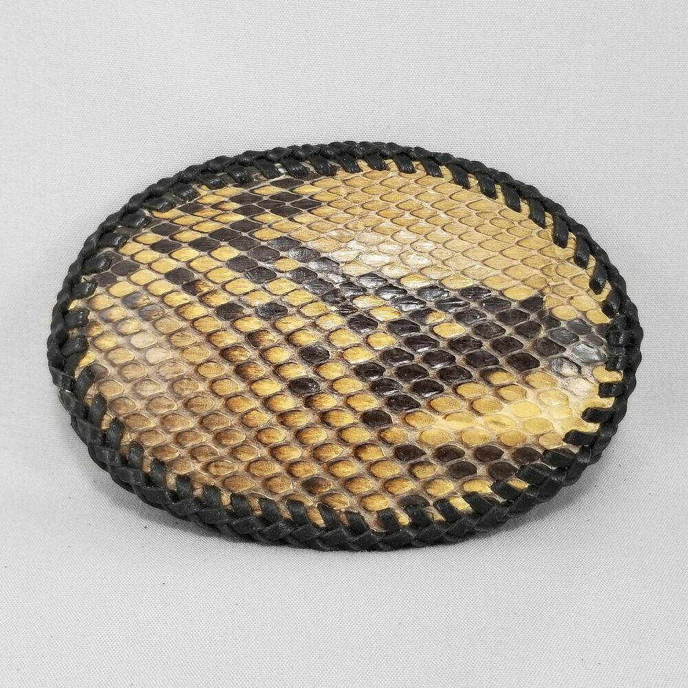 Leather Belt Buckle with Snake-Like Skin Texture – Vintage Western Accessory